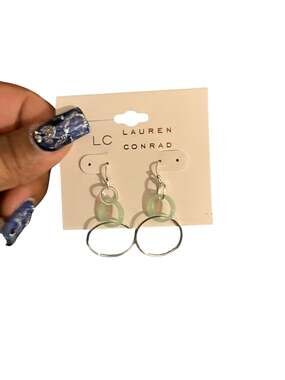 LC Lauren Conrad Silver Tone and Mint Green Resin Circle Drop Dangle Earrings